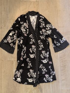 Flora Nikrooz Black Floral Kimono Nightgown Robe S